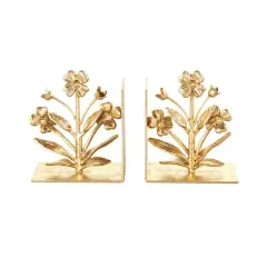 6.5" Gold Shimmer Metal Floral Bookends, 2ct.