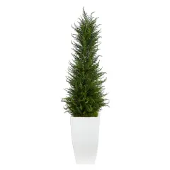 3.5ft. Cypress UV Resistant Artificial Tree in White Metal Planter