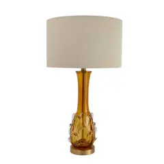 Hello Honey&reg; 26.5" Amber Mid Century Glass Table Lamp with Fabric Shade