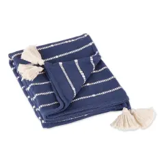 DII&reg; White Slub Stripe Throw French Blue/Off-White