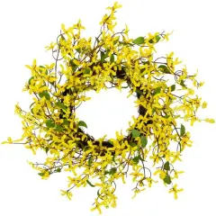 24" Yellow Forsythia & Berry Floral Spring Wreath