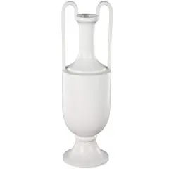 20" White Fluted Urn Shaped Ceramic Vase with Arch Handles