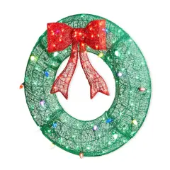 Glitzhome&reg; 3ft. Lighted Christmas 3D Mesh Wreath Outdoor D&eacute;cor