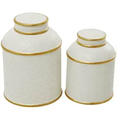 White Ceramic Contemporary Decorative Jar Set
