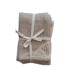 Hello Honey&reg; Natural & Beige Cotton Tea Towels with Woven Macram&eacute; Corners, 2ct.