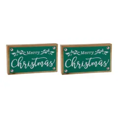 7" Green Merry Christmas Tabletop D&eacute;cor Sign Set
