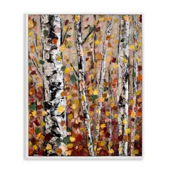 Stupell Industries Autumn Birch Trees Abstract Leaves Framed Giclee Art White