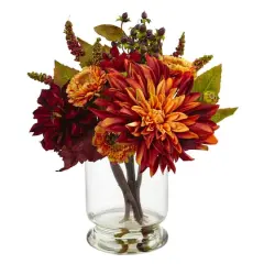 12" Dahlia & Mum Arrangement with Glass Vase 