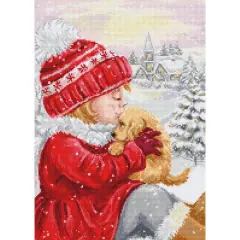 Luca-S Girl Kissing Puppy Counted Cross Stitch Kit
