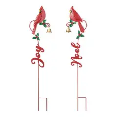 Glitzhome&reg; 3ft. Metal Cardinal Joy & Noel with Bell Yard Stake Set