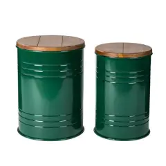 Glitzhome&reg; Metal Storage Accent Table with Solid Wood Lid Set Hunter Green