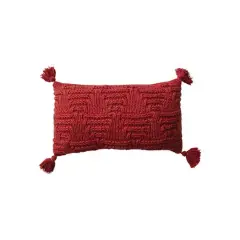 Hello Honey&reg; 20" Red Woven Cotton Knit Lumbar Pillow with Tassels
