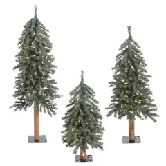 2ft., 3ft. & 4ft. Natural Bark Alpine Artificial Christmas Tree Set, Warm White Dura-Lit&reg; LED Lights