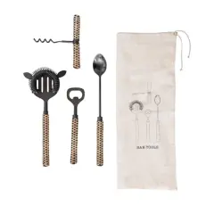 Hello Honey&reg; Stainless Steel Bar Tools with Rattan Wrapped Handles