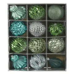 12ct. 4" Green & Silver Shatterproof Luxe Ornament Set