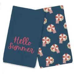 Hello Summer Tea Towel Set Navy and Pink