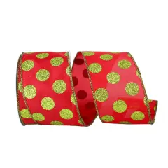 JAM Paper 2.5" x 10yd. Glitter Wired Red & Lime Dots Ribbon