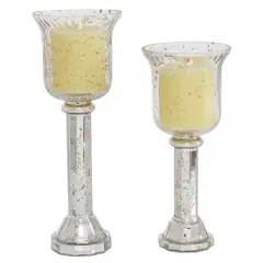 Set of 2 Clear Glass Vintage Hurricane Lamp, 9", 10"