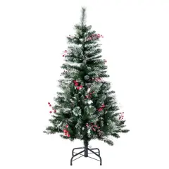 4.5ft. Unlit Snow Tipped Pine & Berry Artificial Christmas Tree