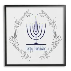 Stupell Industries Happy Hanukkah Botanical Wreath Framed Giclee Art Black