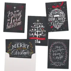JAM Paper 6.25" x 4.625" Season's Greetings Chalkboard Assorted Card Set, 25ct.