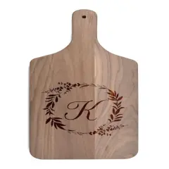 Floral Wreath Monogram Walnut Paddle Cutting Board K