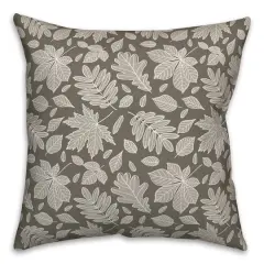 Gray Fall Leaves Pattern Throw Pillow