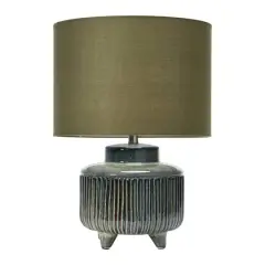 Hello Honey&reg; 17.5" Green Reactive Glaze Footed Debossed Stoneware Table Lamp with Linen Shade