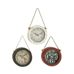 Set of 3 White Metal Vintage Wall Clock, 11"
