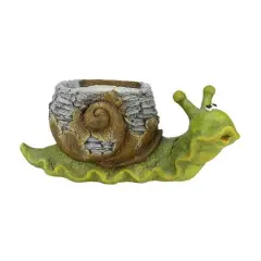 19.25" Green & Brown Snail Garden Statue & Planter