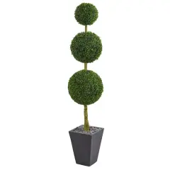 6ft. UV Resistant Artificial Boxwood Triple Ball Topiary Tree in Slate Planter