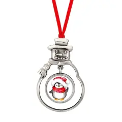Snow Man Ornament With Colorized Quarter Penguin Coin