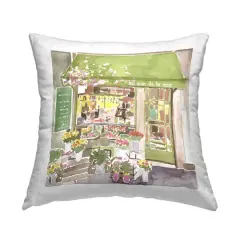 Stupell Industries French Flower Shop Green Botanical Storefront Throw Pillow, 18" x 18"