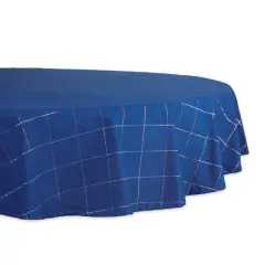 Blue Metallic Windowpane Tablecloth 70" Round
