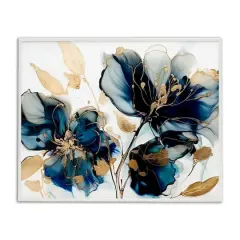 Stupell Industries Blue Swirling Modern Flowers Framed Giclee Art White