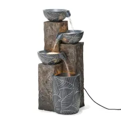 Glitzhome&reg; 33" Natural Leaf Textured 4-Tier Outdoor Fountain