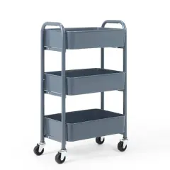 SunnyPoint Compact 3-Tier Metal Rolling Cart Blue