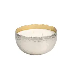 30oz Vanilla Marshmallow Scented White 3 Wick Candle in Hammered Silver Bowl