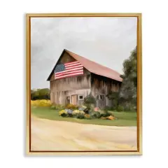 Stupell Industries Rural Americana Home Countryside Farm Flag Painting Floater Framed Art Gold