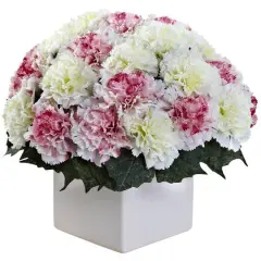 11" Pink and White Carnation Arrangement in Vase