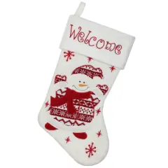 16" Red & White Welcome Snowman Embroidered Christmas Stocking