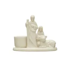 Hello Honey&reg; 3.2" White Nativity Stoneware Nativity Taper CandleHolder