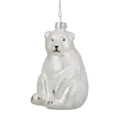 Glittered White Glass Polar Bear Ornament