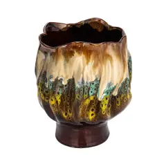 Hello Honey&reg; 9.5" Multicolor Organic Stoneware Planter Vase with Reactive Glaze
