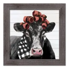 Country Curlers Cow Western Framed Print Gray