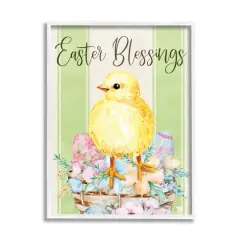 Stupell Industries Easter Blessings Text Striped Yellow Chick Egg Basket Framed Giclee Art White