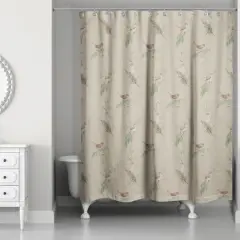Pine & Birds on Brown Shower Curtain