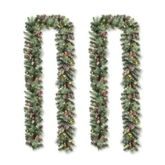 Glitzhome&reg; 6ft. Pre-Lit Glittered Pinecones & Berries Christmas Garland, 2ct.