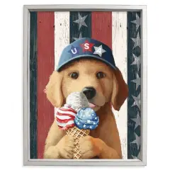 18" x 24" Patriotic Ice Cream Pup Framed Print White
