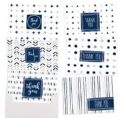 JAM Paper White, Gray & Blue Trendy Blank Thank You Cards Set, 36ct.